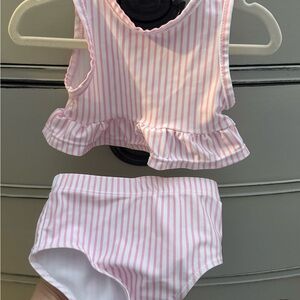 Pink and White Striped Baby 2 Piece Bathing Suit